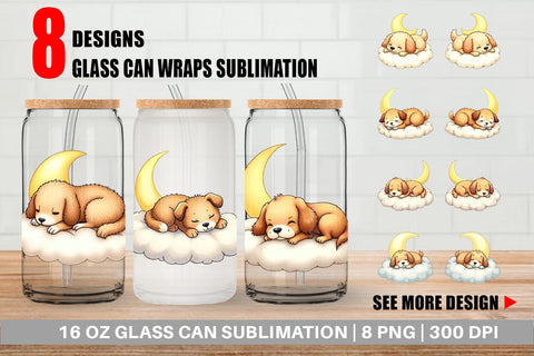 Glass Can Sleepy Dog Cloud Sublimation artnoy 