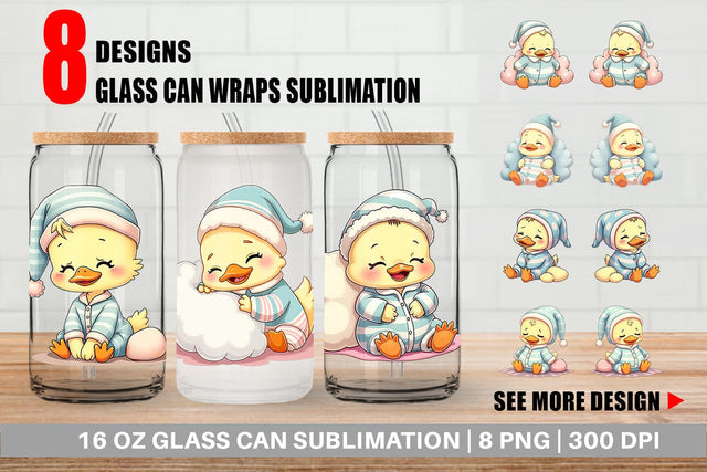 Glass Can Sleepy Duck Sublimation artnoy 
