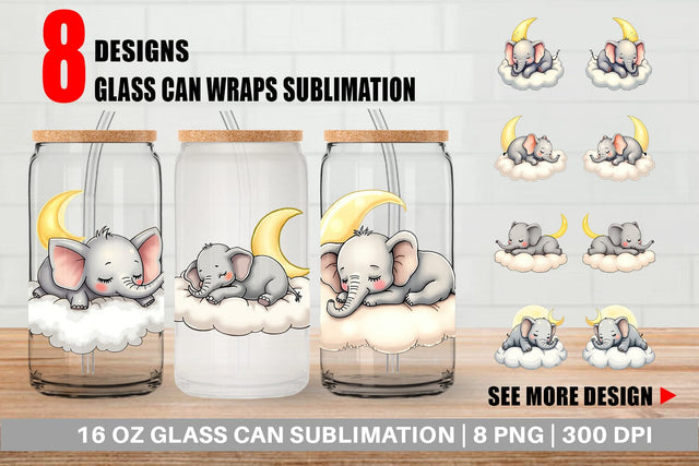 Glass Can Sleepy Elephant Cloud Sublimation artnoy 