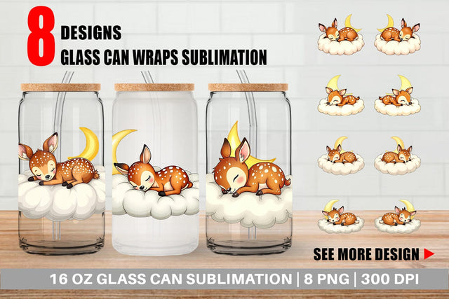 Glass Can Sleepy Fawn Cloud Sublimation artnoy 