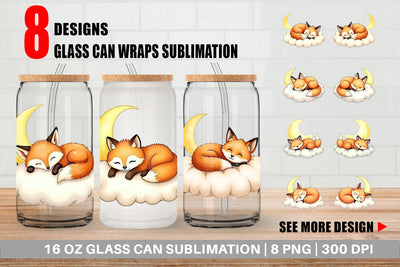 Glass Can Sleepy Fox Cloud Sublimation artnoy 