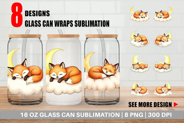 Glass Can Sleepy Fox Cloud Sublimation artnoy 