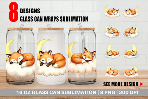 Glass Can Sleepy Fox Cloud Sublimation artnoy 