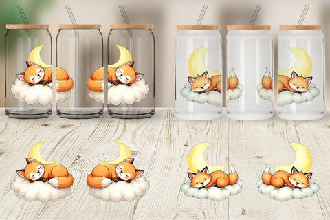 Glass Can Sleepy Fox Cloud Sublimation artnoy 