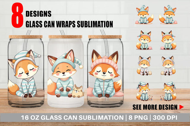 Glass Can Sleepy Fox Sublimation artnoy 