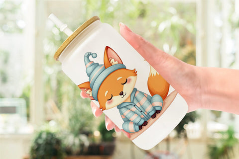Glass Can Sleepy Fox Sublimation artnoy 
