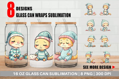 Glass Can Sleepy Gecko Sublimation artnoy 