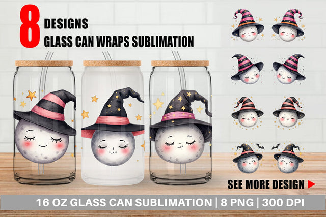Glass Can Sleepy Halloween Moon Sublimation artnoy 
