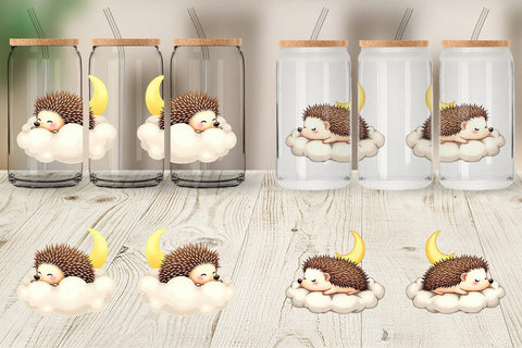 Glass Can Sleepy Hedgehog Cloud Sublimation artnoy 