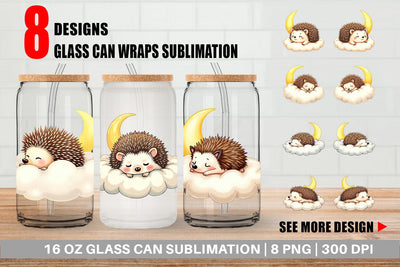Glass Can Sleepy Hedgehog Cloud Sublimation artnoy 