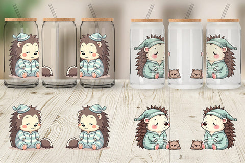 Glass Can Sleepy Hedgehog Sublimation artnoy 