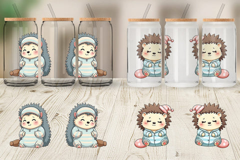 Glass Can Sleepy Hedgehog Sublimation artnoy 