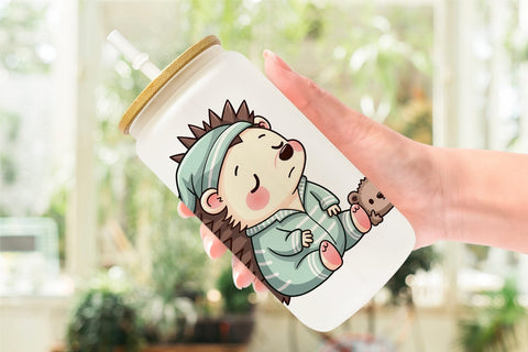 Glass Can Sleepy Hedgehog Sublimation artnoy 
