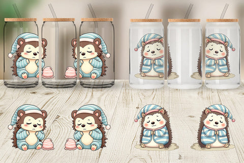 Glass Can Sleepy Hedgehog Sublimation artnoy 