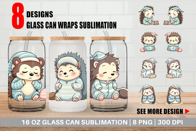 Glass Can Sleepy Hedgehog Sublimation artnoy 