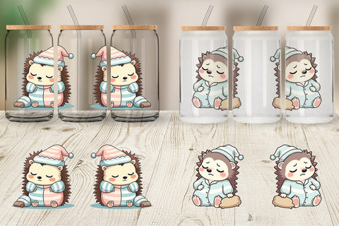 Glass Can Sleepy Hedgehog Sublimation artnoy 