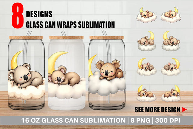 Glass Can Sleepy Koala Cloud Sublimation artnoy 