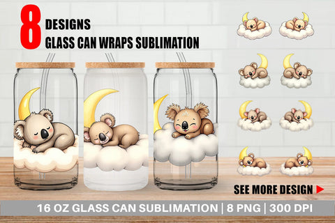 Glass Can Sleepy Koala Cloud Sublimation artnoy 