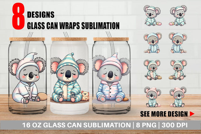 Glass Can Sleepy Koala Sublimation artnoy 