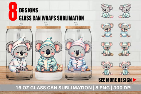 Glass Can Sleepy Koala Sublimation artnoy 