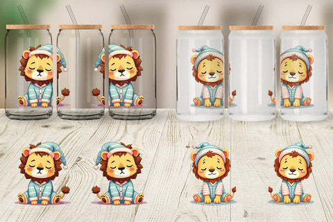 Glass Can Sleepy Lion Sublimation artnoy 