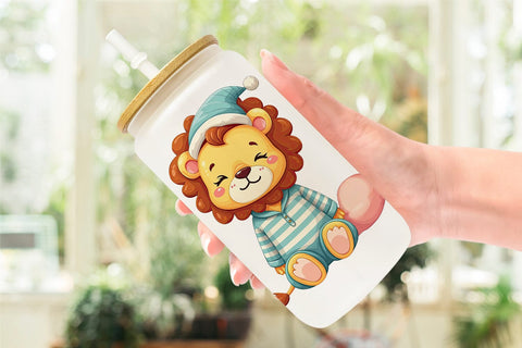 Glass Can Sleepy Lion Sublimation artnoy 