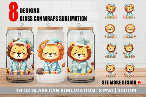Glass Can Sleepy Lion Sublimation artnoy 