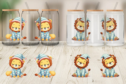 Glass Can Sleepy Lion Sublimation artnoy 