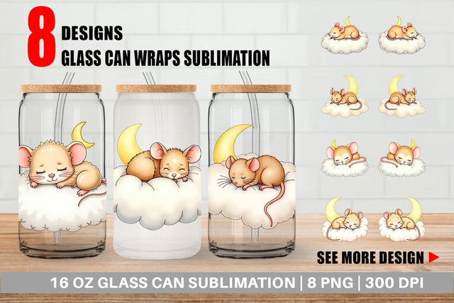 Glass Can Sleepy Mouse Cloud Sublimation artnoy 