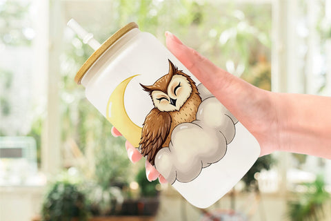 Glass Can Sleepy Owl Cloud Sublimation artnoy 