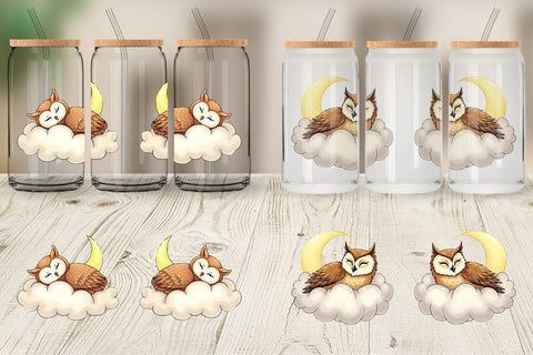 Glass Can Sleepy Owl Cloud Sublimation artnoy 