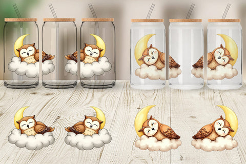 Glass Can Sleepy Owl Cloud Sublimation artnoy 