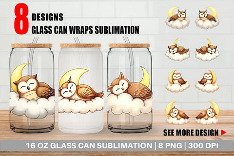 Glass Can Sleepy Owl Cloud Sublimation artnoy 