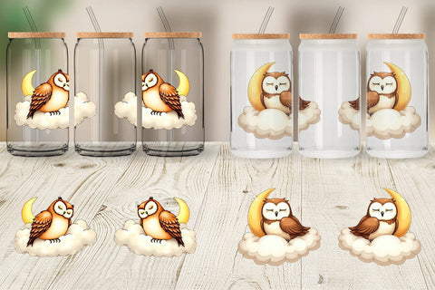 Glass Can Sleepy Owl Cloud Sublimation artnoy 