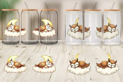 Glass Can Sleepy Owl Cloud Sublimation artnoy 