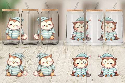 Glass Can Sleepy Owl Sublimation artnoy 