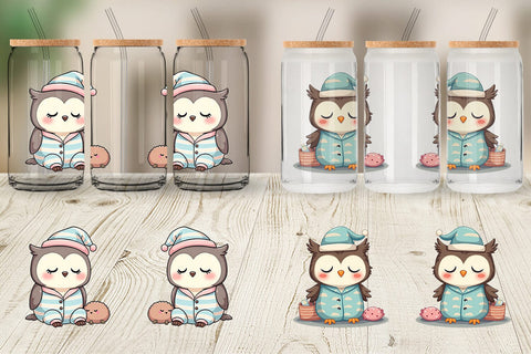 Glass Can Sleepy Owl Sublimation artnoy 