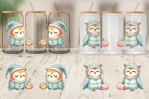 Glass Can Sleepy Owl Sublimation artnoy 