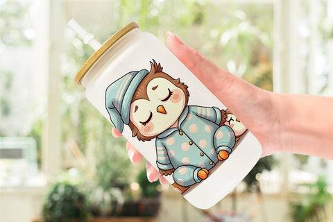 Glass Can Sleepy Owl Sublimation artnoy 