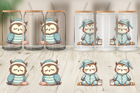 Glass Can Sleepy Owl Sublimation artnoy 