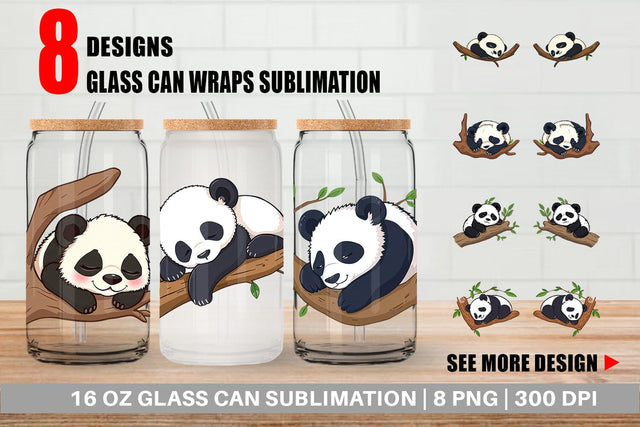 Glass Can Sleepy Panda Sublimation artnoy 
