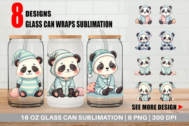 Glass Can Sleepy Panda Sublimation artnoy 