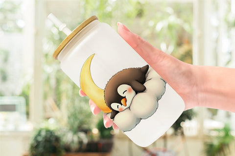 Glass Can Sleepy Penguin Cloud Sublimation artnoy 