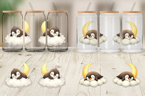 Glass Can Sleepy Penguin Cloud Sublimation artnoy 