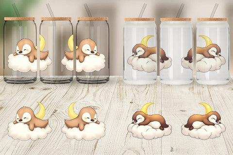 Glass Can Sleepy Penguin Cloud Sublimation artnoy 