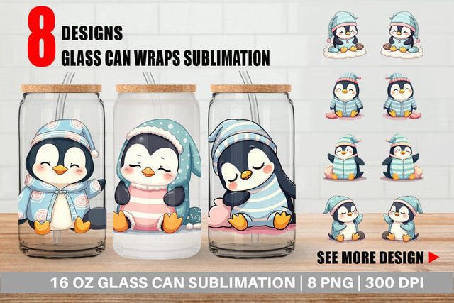 Glass Can Sleepy Penguin Sublimation artnoy 