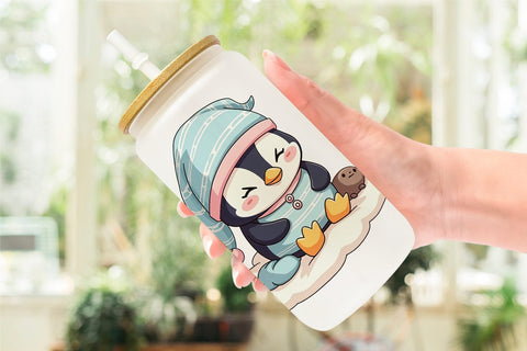Glass Can Sleepy Penguin Sublimation artnoy 