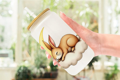 Glass Can Sleepy Rabbit Cloud Sublimation artnoy 