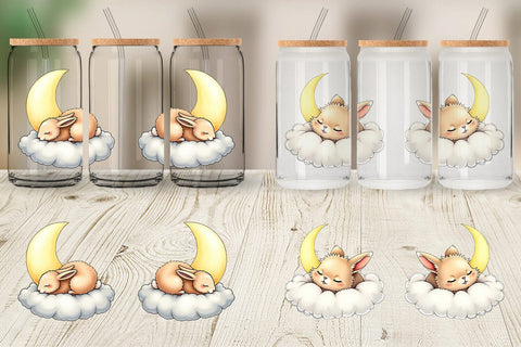 Glass Can Sleepy Rabbit Cloud Sublimation artnoy 