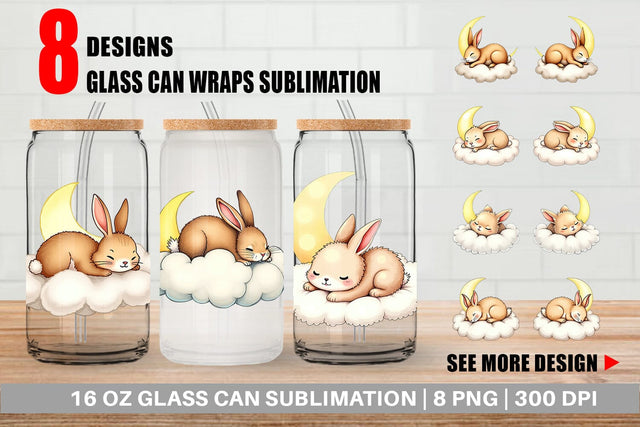 Glass Can Sleepy Rabbit Cloud Sublimation artnoy 